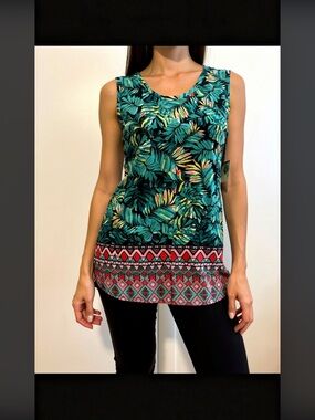 Palm Harbour Teal Tropical Print Sleeveless Tank NWT